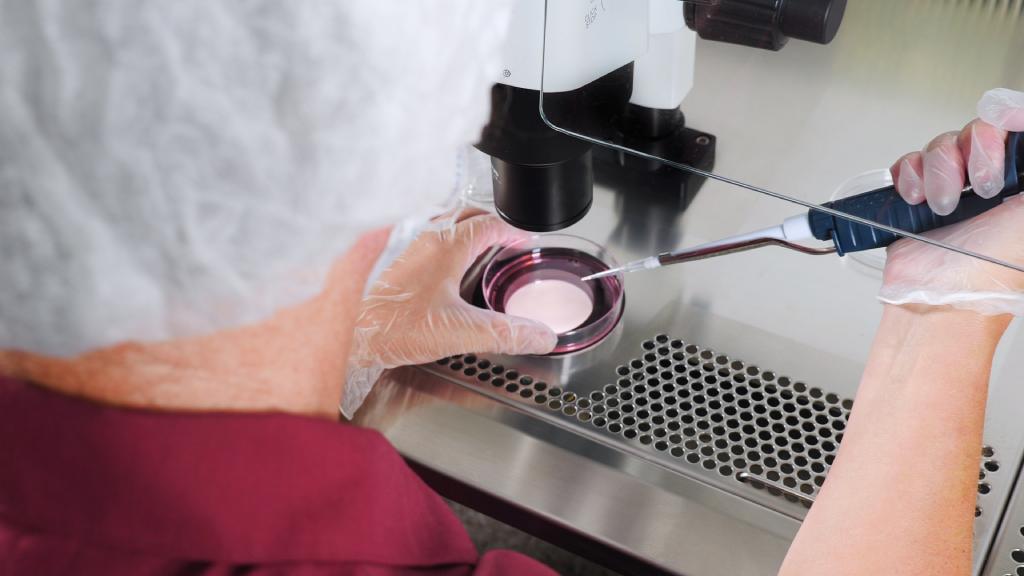 Close-up of the IVF procedure in a laboratory setting.